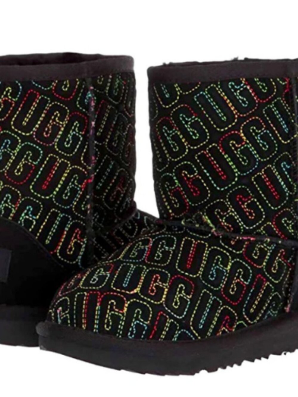 UGG Classic Logo Graphic Multicolor Stitch Black Suede Boot